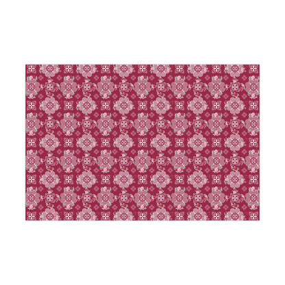 Gift Wrap Papers - Hmong Inspired Design - Pink and Red Roses Watercolor Florals Flowers - Red Background