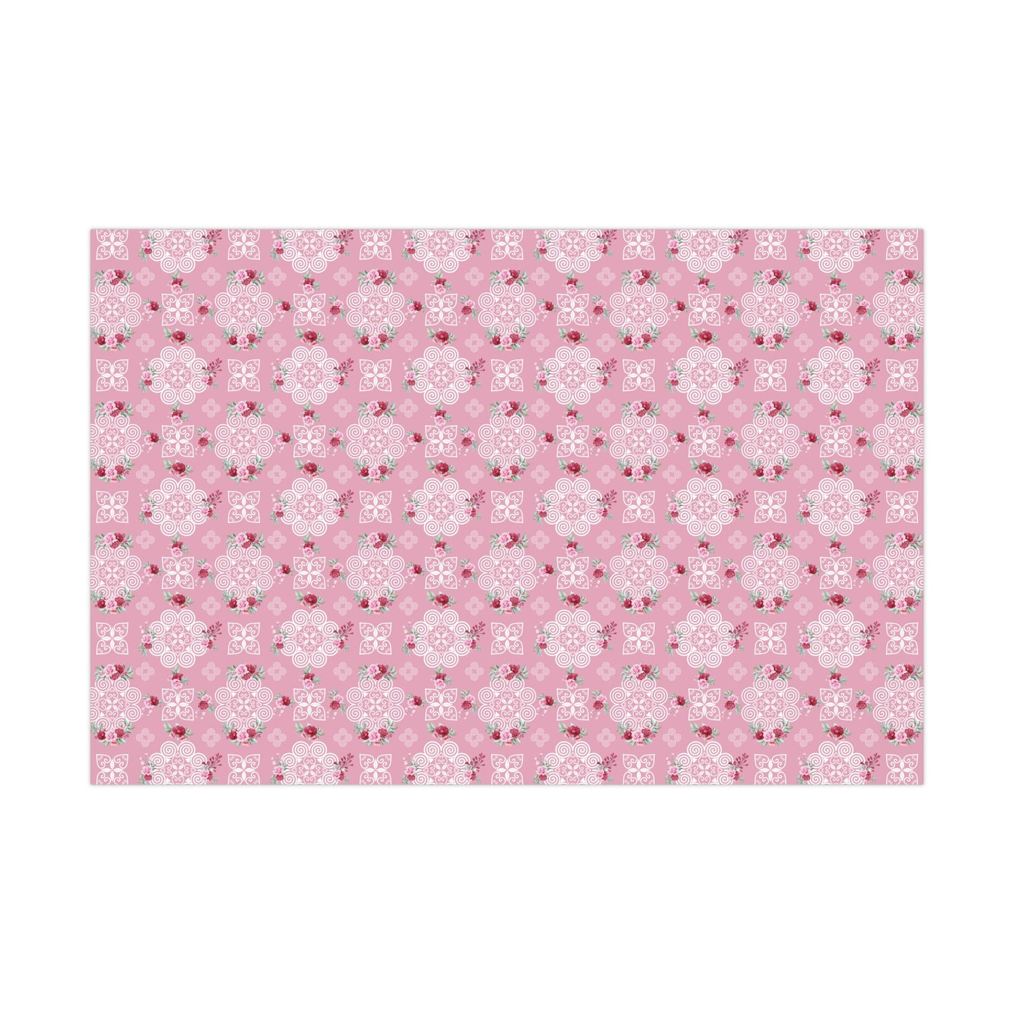 Gift Wrap Papers - Hmong Inspired Design - Pink and Red Roses Watercolor Florals Flowers - Pink Background