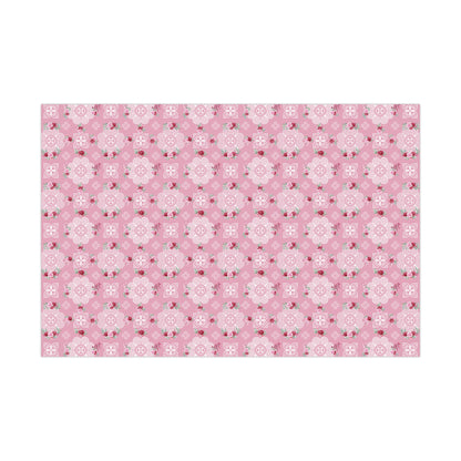 Gift Wrap Papers - Hmong Inspired Design - Pink and Red Roses Watercolor Florals Flowers - Pink Background