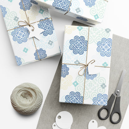 Gift Wrap Papers - Hmong Inspired - Blue Neutral Theme -  Silhouette Pattern BG