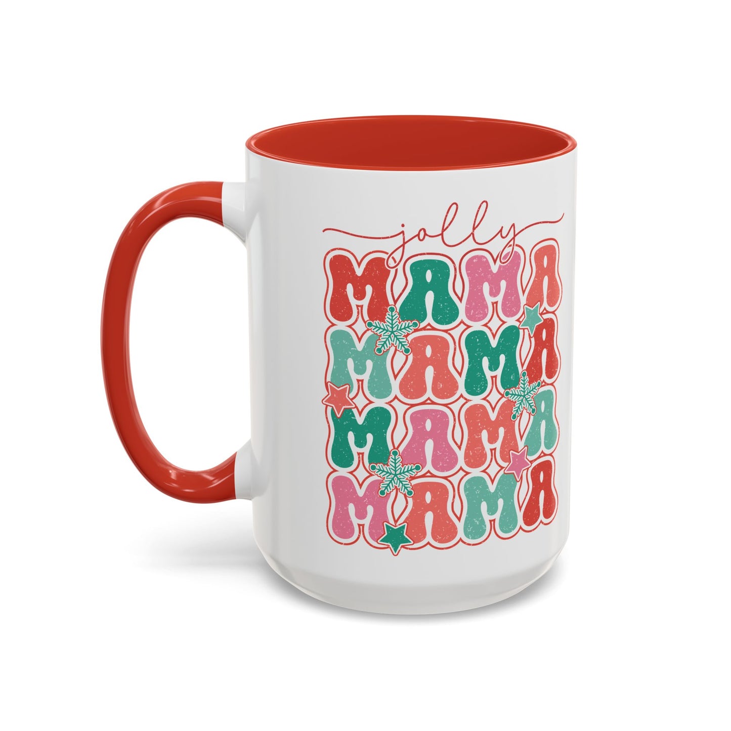 Coffee Mug Cup (11, 15oz) - Jolly Mama Retro Bright Colorful Style Theme Christmas