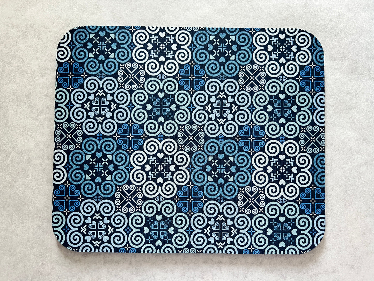 1/4" Thick Mousepad - Hmong Inspired - Cute Colorful Pattern Design - Bright Blue Theme