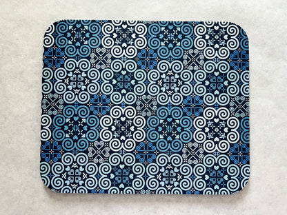 1/4" Thick Mousepad - Hmong Inspired - Cute Colorful Pattern Design - Bright Blue Theme