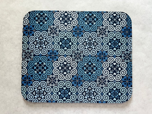 1/4" Thick Mousepad - Hmong Inspired - Cute Colorful Pattern Design - Bright Blue Theme