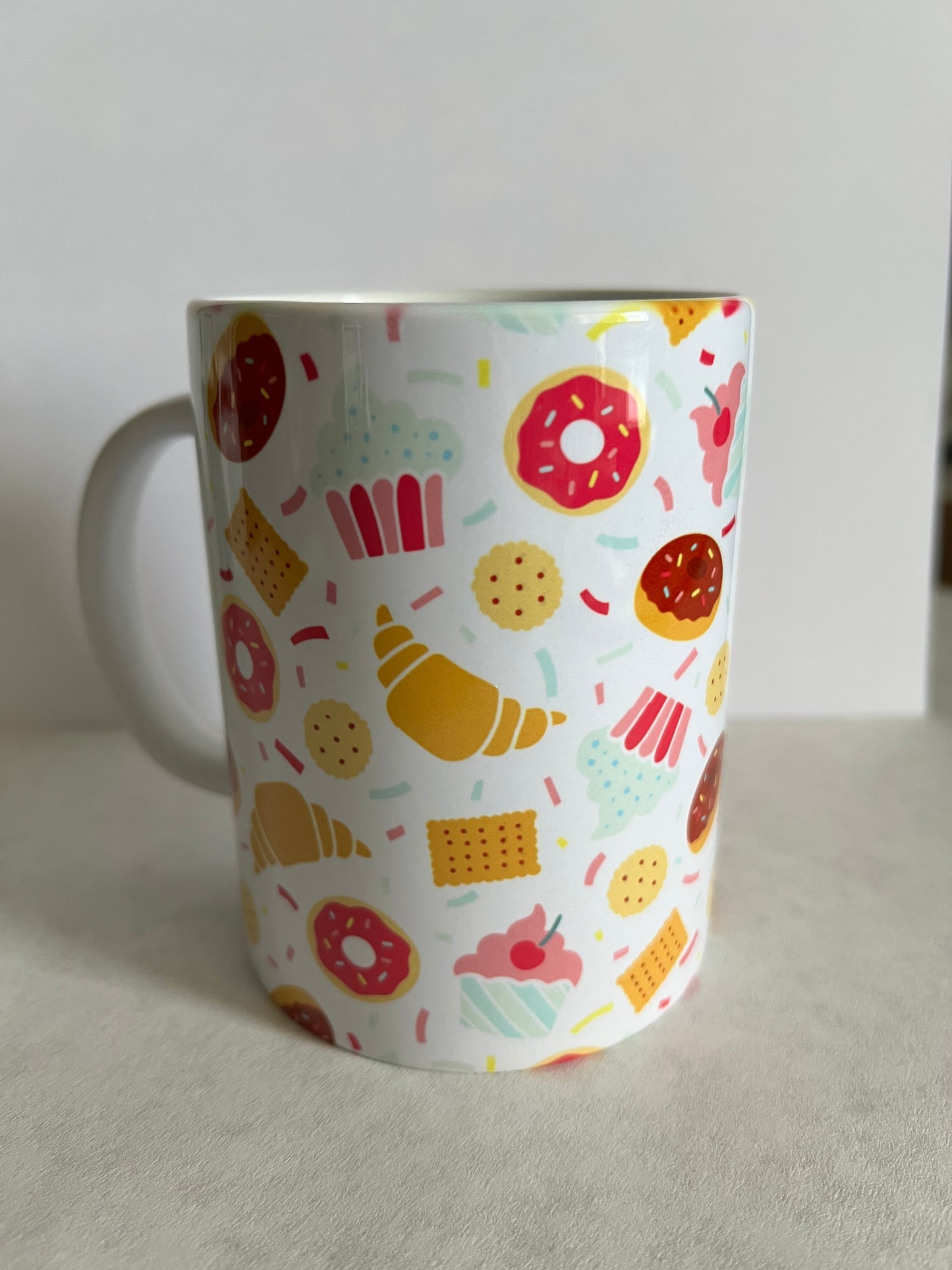 Mug 15oz White Ceramic - Assorted Sweets Bakery - Donut Croissant Theme