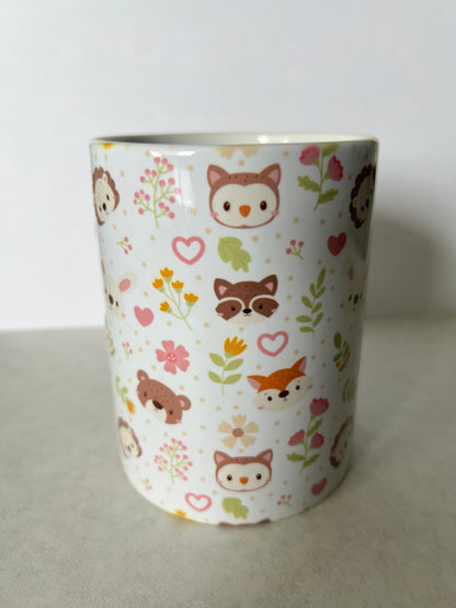 Mug 15oz White Ceramic - Cute Assorted Animals - Pink and Green Theme