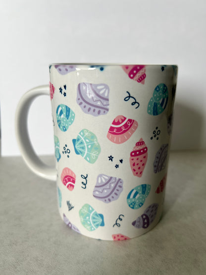 Mug 15oz White Ceramic - Cute Assorted Seashells - Bright Colorful Theme