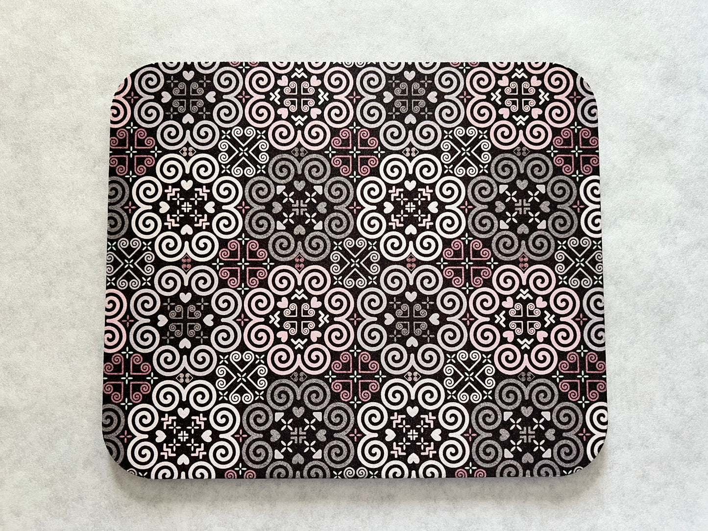 1/4" Thick Mousepad - Hmong Inspired - Cute Colorful Pattern Design - Brown and Pink Theme