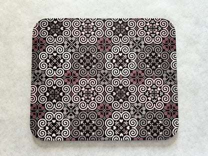 1/4" Thick Mousepad - Hmong Inspired - Cute Colorful Pattern Design - Brown and Pink Theme