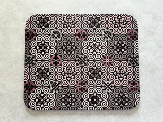 1/4" Thick Mousepad - Hmong Inspired - Cute Colorful Pattern Design - Brown and Pink Theme
