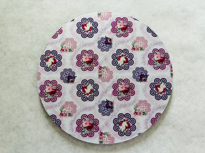 7.5" Round Mousepad (1/4" Thick) - Hmong Inspired - Watercolor Florals Patchwork - Pink and Purple Ink Splashes