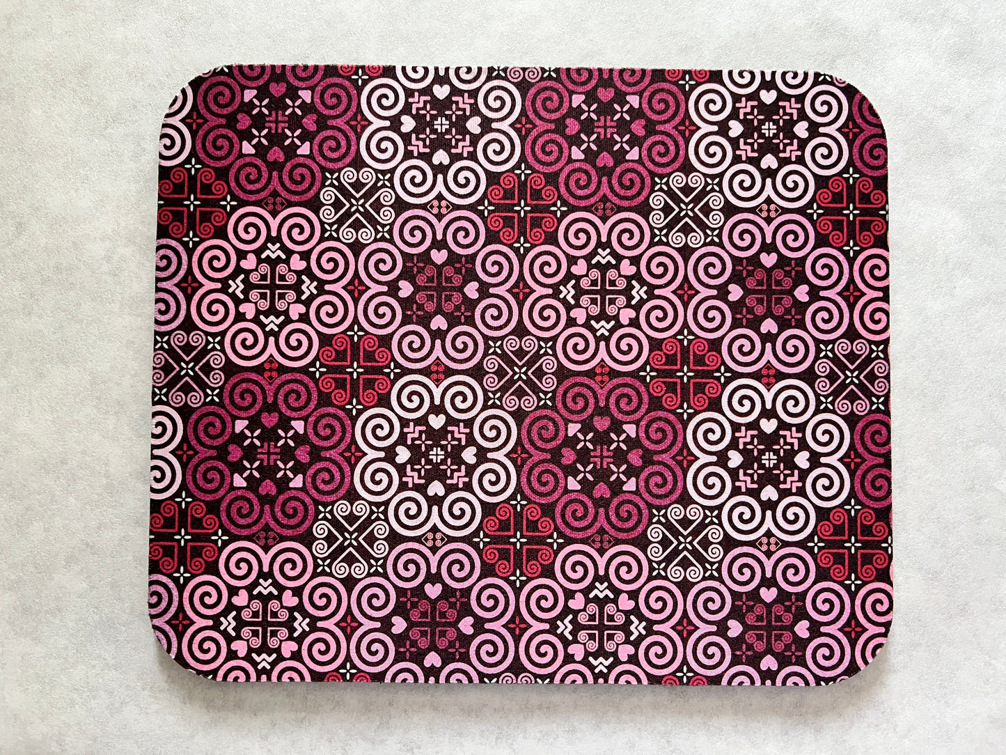 1/4" Thick Mousepad - Hmong Inspired - Cute Colorful Pattern Design - Light Red and Pink Theme