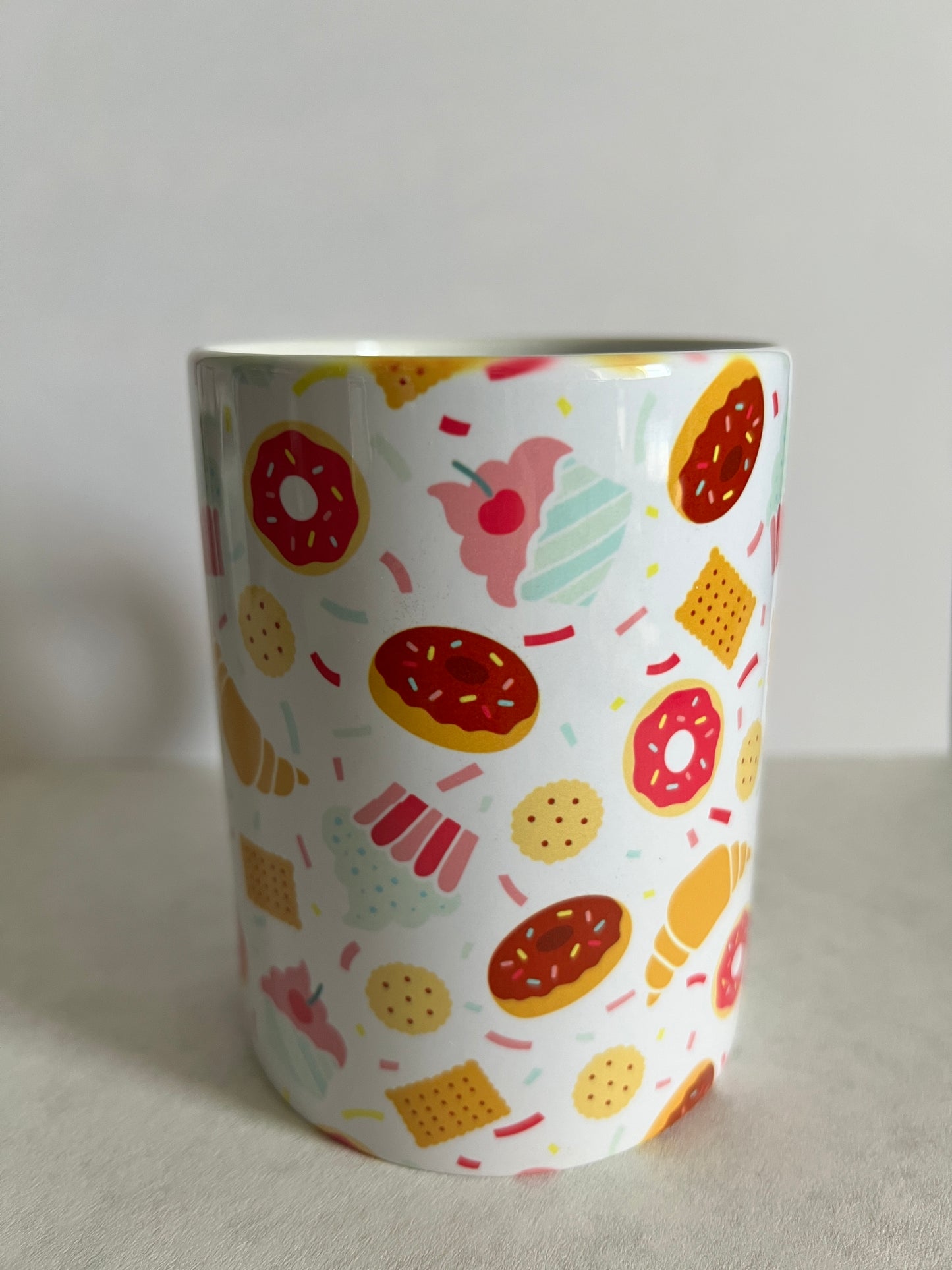 Mug 15oz White Ceramic - Assorted Sweets Bakery - Donut Croissant Theme