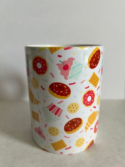 Mug 15oz White Ceramic - Assorted Sweets Bakery - Donut Croissant Theme