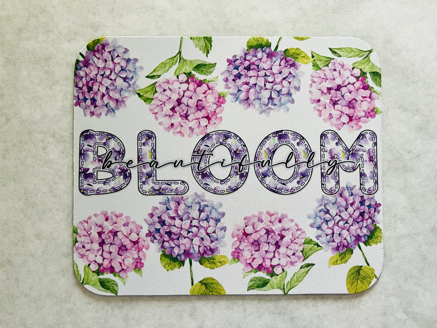 1/8" Thick Mousepad - Bloom Beautifully - Watercolor Florals Hydrangeas - Pink Purple Theme