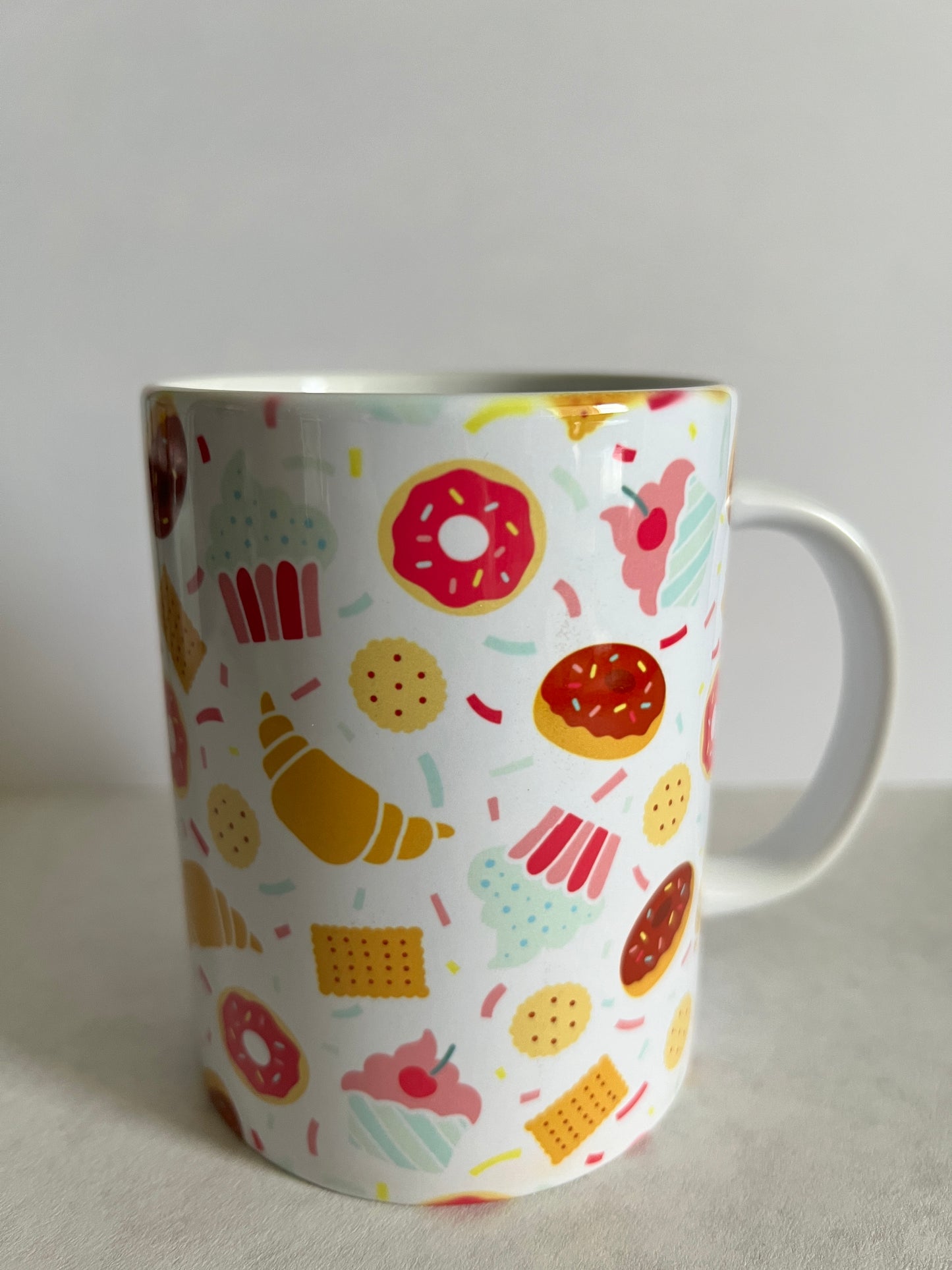 Mug 15oz White Ceramic - Assorted Sweets Bakery - Donut Croissant Theme