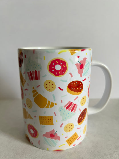Mug 15oz White Ceramic - Assorted Sweets Bakery - Donut Croissant Theme