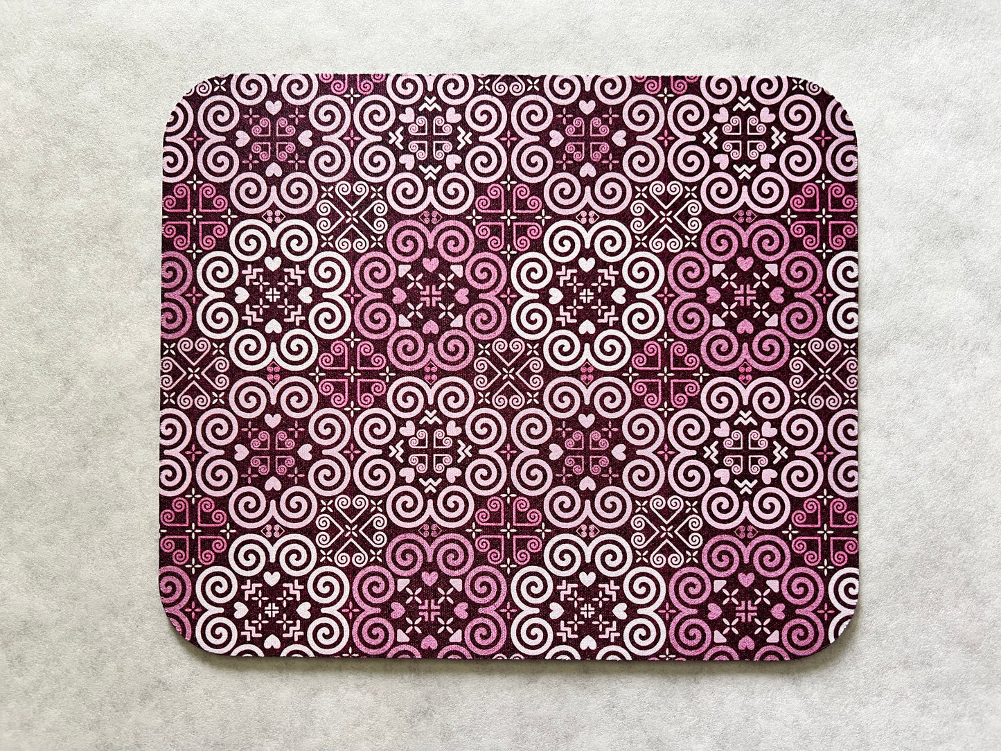 1/8" Thick Mousepad - Hmong Inspired - Cute Colorful Pattern Design - Pink Plum Theme