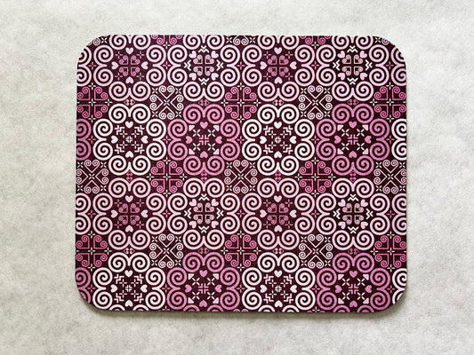 1/8" Thick Mousepad - Hmong Inspired - Cute Colorful Pattern Design - Pink Plum Theme
