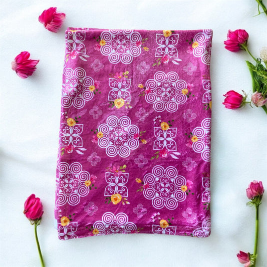 Minky Blanket - Hmong Inspired - Pink Yellow Watercolor Florals - Plum BG