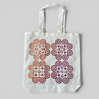 Basic White Tote Bag - Hmong Inspired - Rose Pink Holographic Design