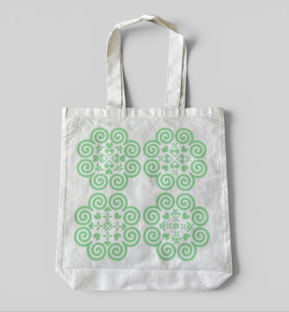 Basic White Tote Bag - Hmong Inspired - Mint Color Design
