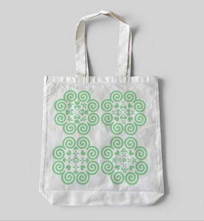 Basic White Tote Bag - Hmong Inspired - Mint Color Design