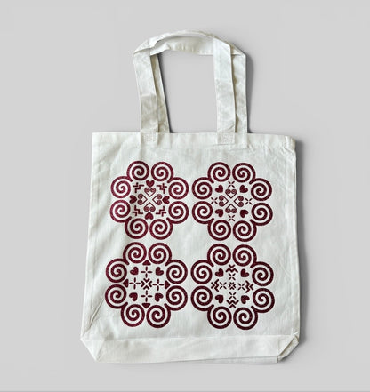 Basic White Tote Bag - Hmong Inspired - Dark Pink Glitter Design