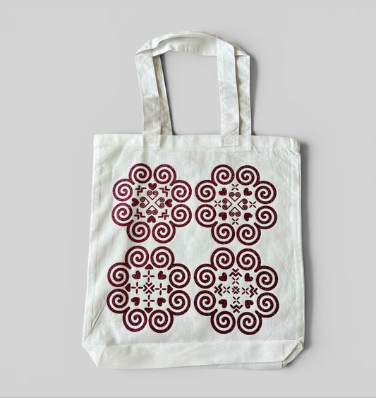 Basic White Tote Bag - Hmong Inspired - Dark Pink Glitter Design