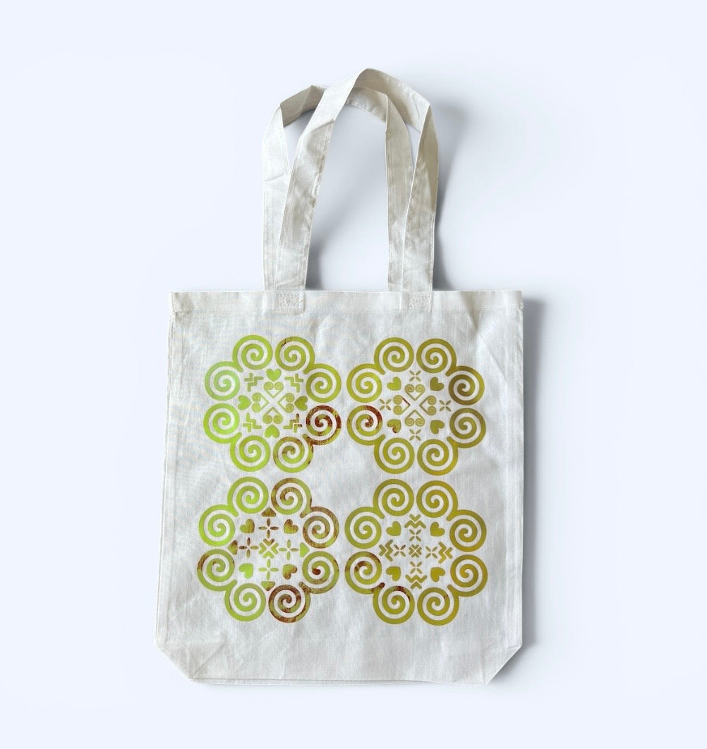 Basic White Tote Bag - Hmong Inspired - Purple/Pink Shiny Spectrum Design