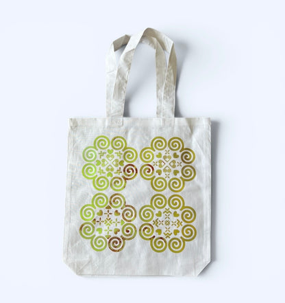 Basic White Tote Bag - Hmong Inspired - Purple/Pink Shiny Spectrum Design