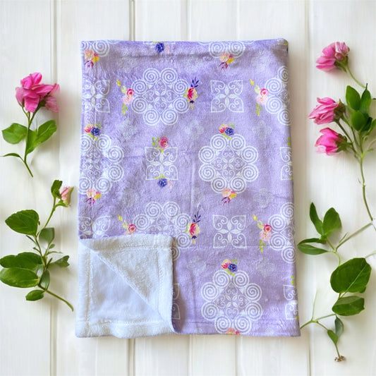 Minky Blanket - Hmong Inspired - Pink Purple Watercolor Roses- Purple BG