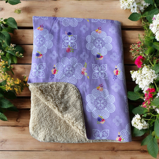 Sherpa Blanket (SAND) - Hmong Inspired - Pink Purple Watercolor Florals - Purple BG