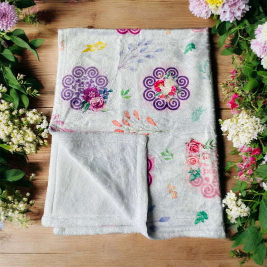 Minky Blanket - Hmong Inspired - Pink and Purple Watercolor Leaves