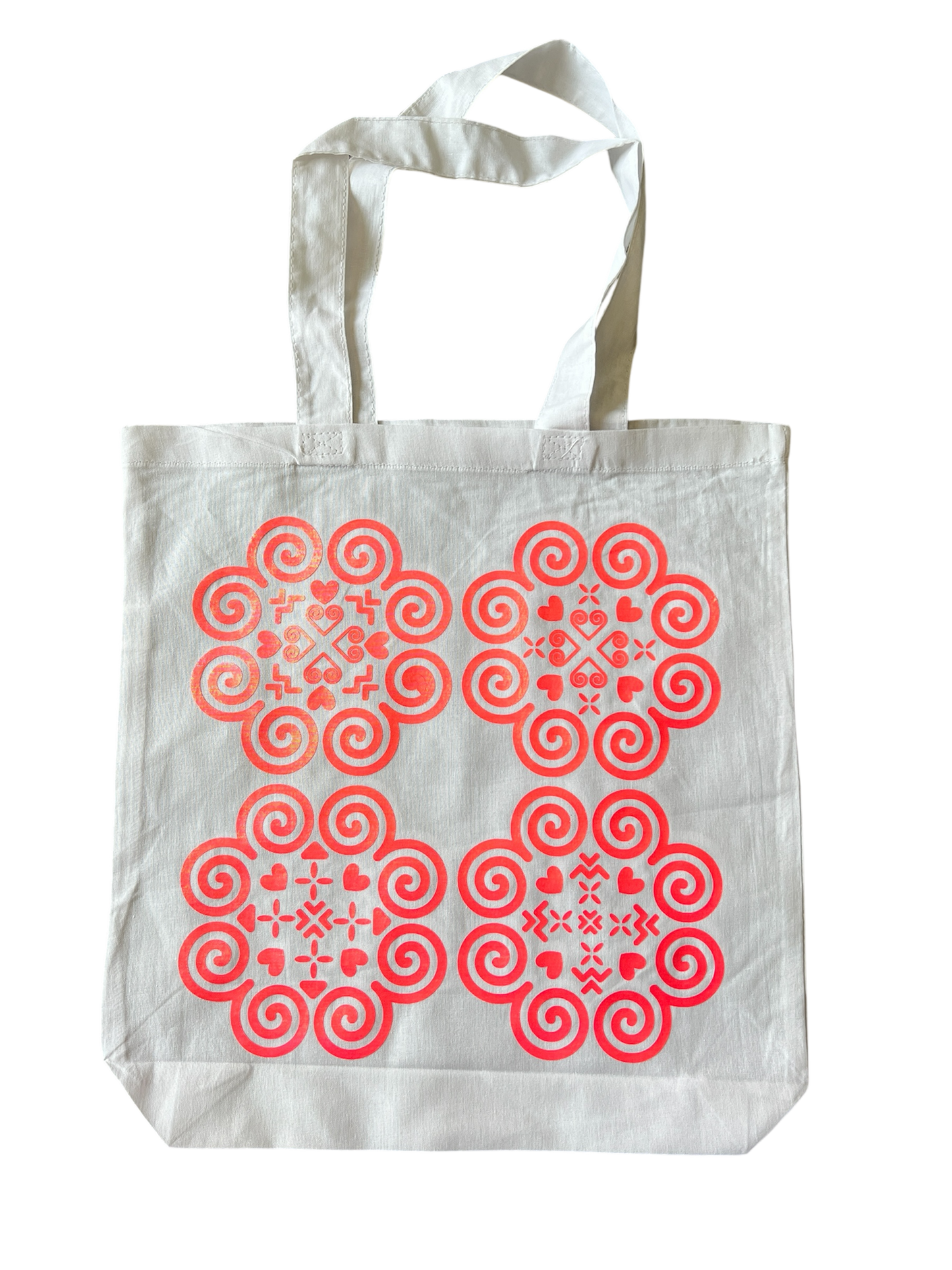 Basic White Tote Bag - Hmong Inspired - Neon Pink, Shiny Textured Design