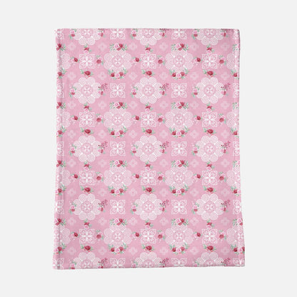 Minky Blanket - Hmong Inspired - Red and Pink Roses Watercolor - Pink BG