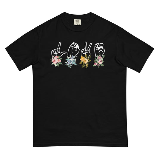LOVE ASL with Flowers - Men’s garment-dyed heavyweight t-shirt Comfort Colors