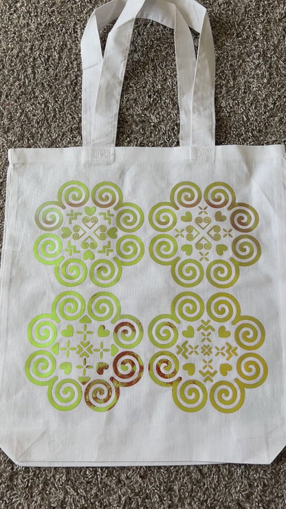 Basic White Tote Bag - Hmong Inspired - Purple/Pink Shiny Spectrum Design