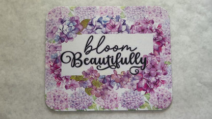 1/8" Thick Mousepad - Bloom Beautifully - Watercolor Florals Hydrangeas - Bright Blue Pink Purple Theme