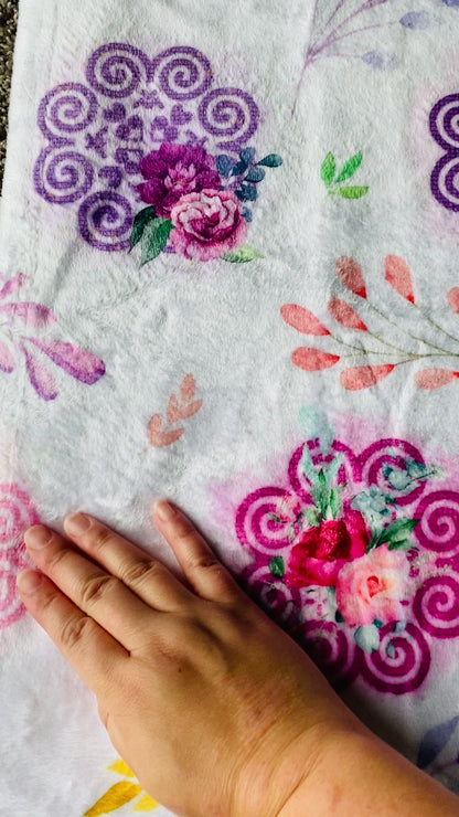 Minky Blanket - Hmong Inspired - Pink and Purple Watercolor Leaves