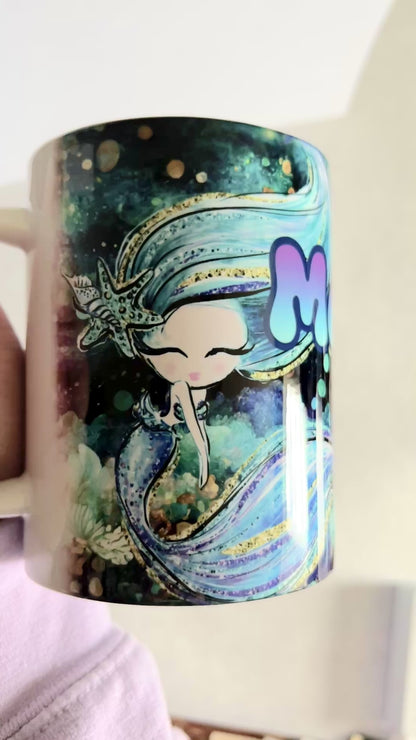 Mug 15oz White Ceramic - Mermaid Vibes - Bright Color Blue Pink Theme