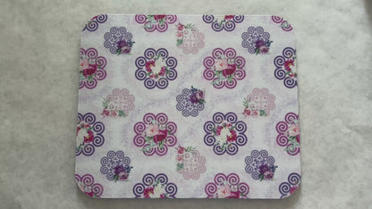 1/4" Thick Mousepad - Hmong Inspired - Watercolor Florals Patchwork - Pink Purple Ink Splashes