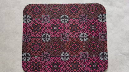 1/8" Thick Mousepad - Hmong Inspired - Cute Colorful Pattern Design - Bright Pink and Red Theme