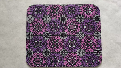 1/8" Thick Mousepad - Hmong Inspired - Cute Colorful Pattern Design - Bright Pink and MORE Purple Theme