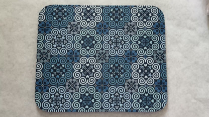 1/4" Thick Mousepad - Hmong Inspired - Cute Colorful Pattern Design - Bright Blue Theme