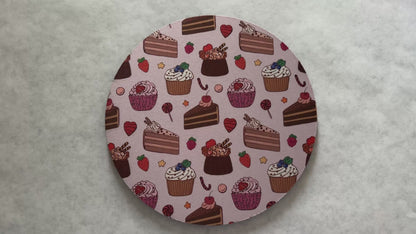 7.5" Round Mousepad (1/4" Thick) - Cute Assorted Desserts Sweets Bakery - Cupcakes and Cakes Theme