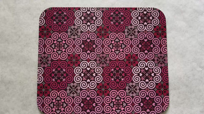 1/8" Thick Mousepad - Hmong Inspired - Cute Colorful Pattern Design - Red Wine Theme