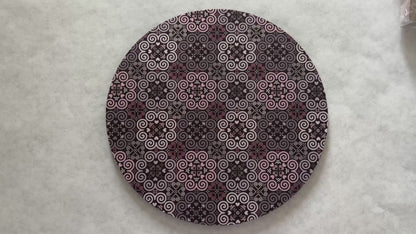 7.5" Round Mousepad (1/4" Thick) - Hmong Inspired - Bright Colorful Pattern - Pink and Brown Theme