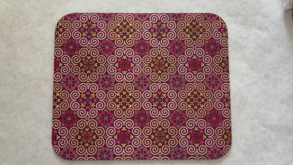 1/8" Thick Mousepad - Hmong Inspired - Cute Colorful Pattern Design - Bright Red Pink Orange Denim Theme
