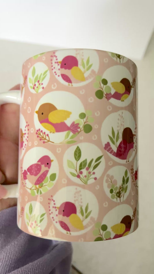 Mug 15oz White Ceramic - Cute Spring Bird Theme